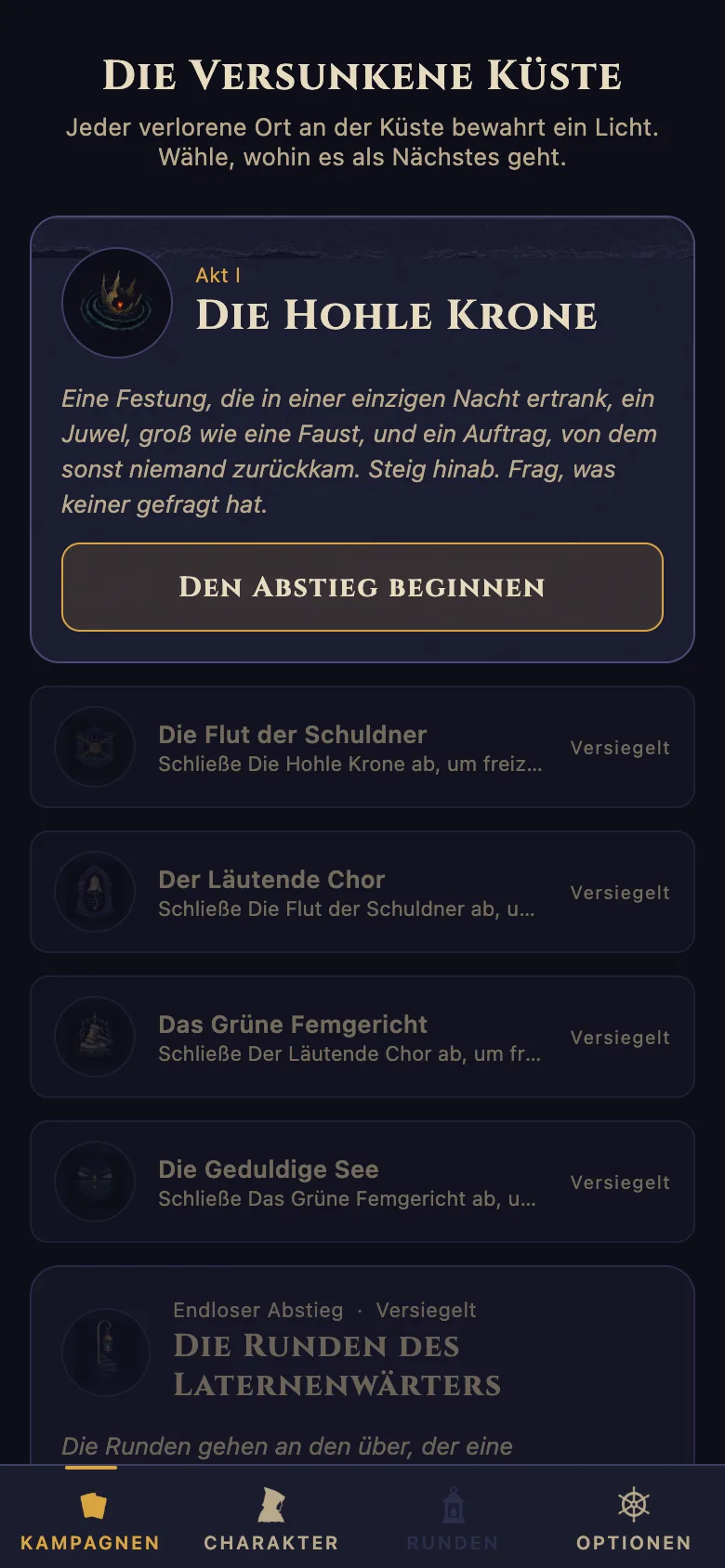 Die Seekarte: fünf Akte und die Runden