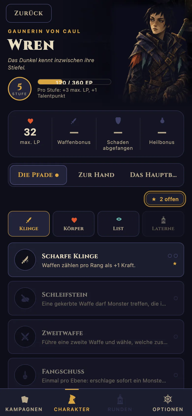 Klinge, Körper, List: die Pfade, die du gehen kannst
