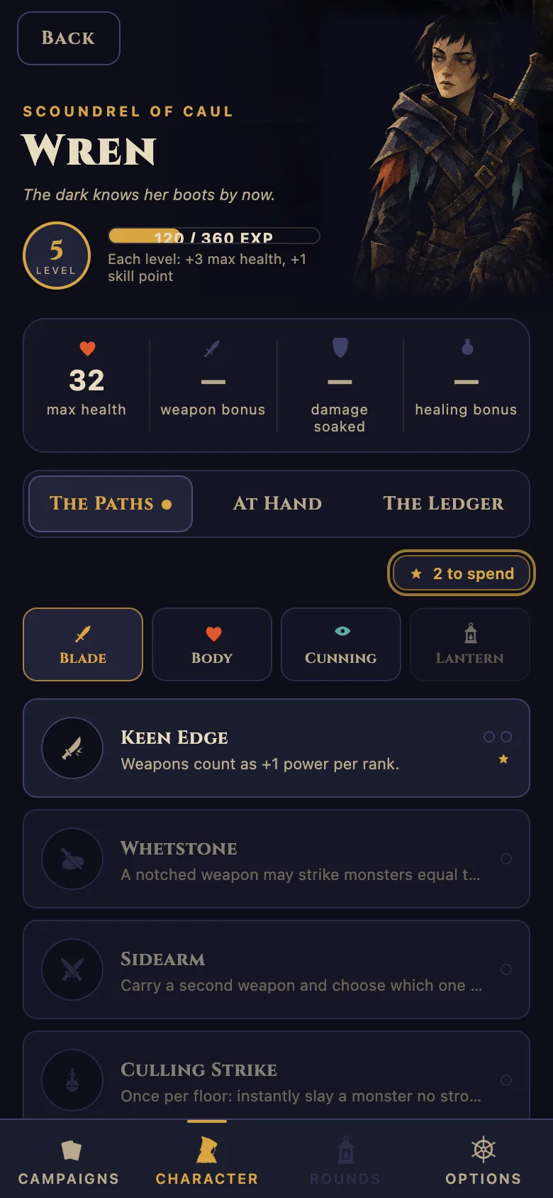 Blade, Body, Cunning: the paths you can take